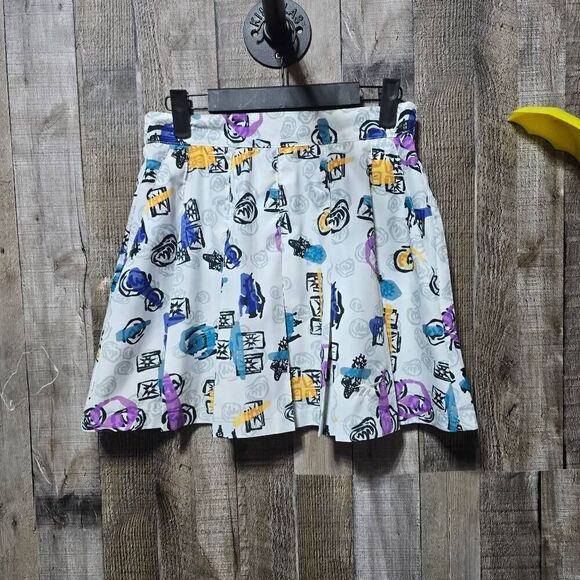 Reebok Vintage 90s White Graphic Pleated Athletic Mini Skirt - Picture 1 of 5